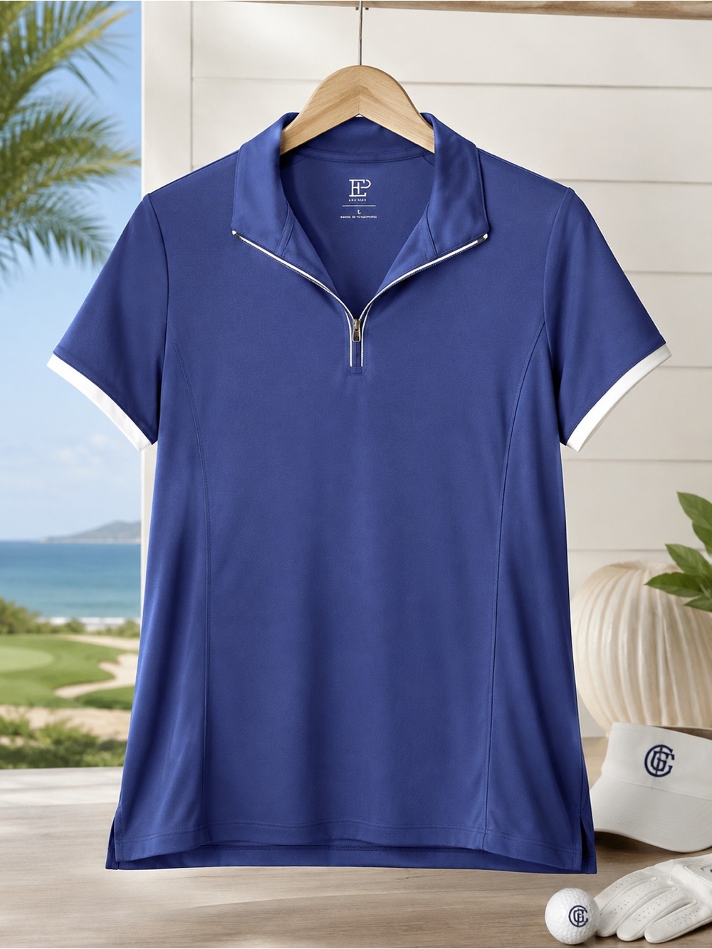 EP New York Women’s L Cobalt Blue Quarter Zip Golf Top White Trim